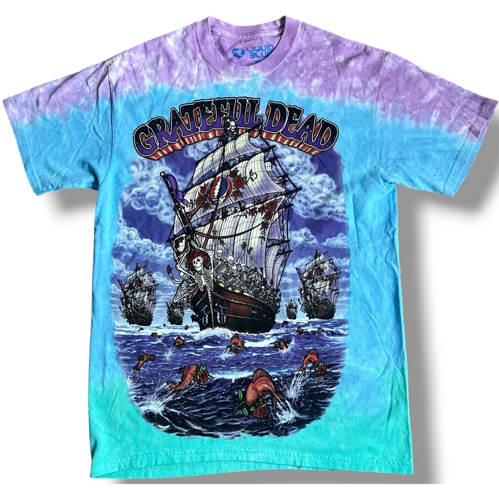 Liquid Blue Grateful Dead Ship of Fools Tie Dye T-Shirt Mens Medium 2001 Vintage